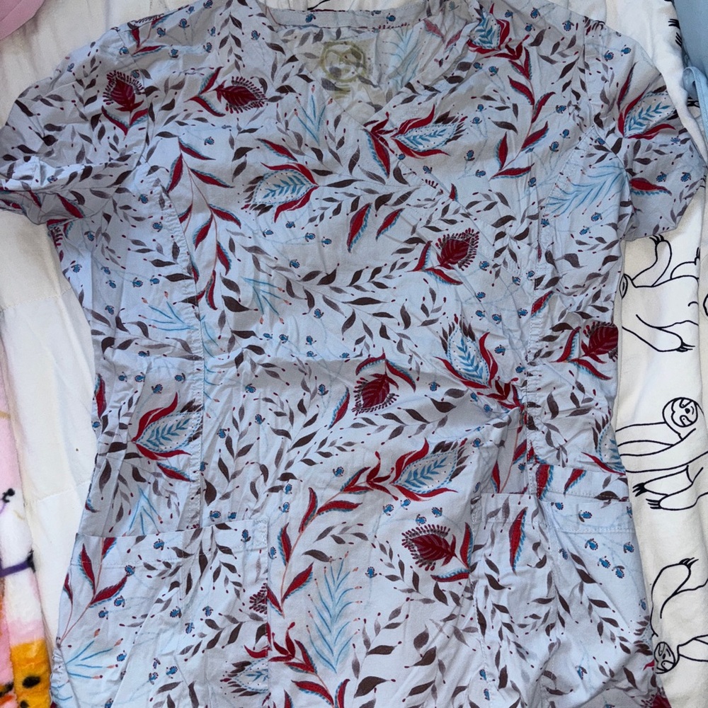 Floral Print Scrub Top